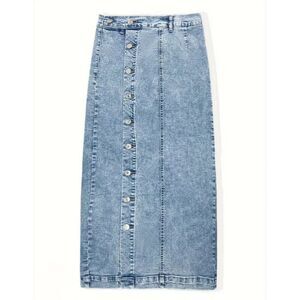 Shein high waisted straight button front denim midi skirt sz S